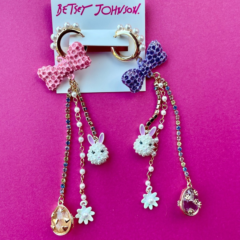 *SOLD on other platform* Betsey Johnson Easter SOMEBUNNYS BABY BOW EGG EARRINGS - Picture 5 of 9